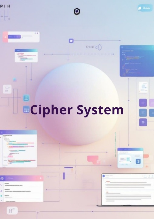 Cipher System interface with various windows and icons on a gradient background