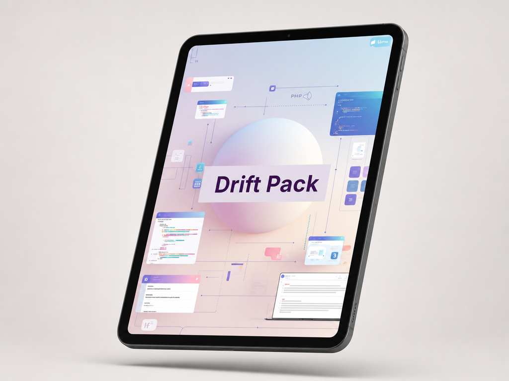 Tablet displaying a software interface with 'Drift Pack' on a light gray background