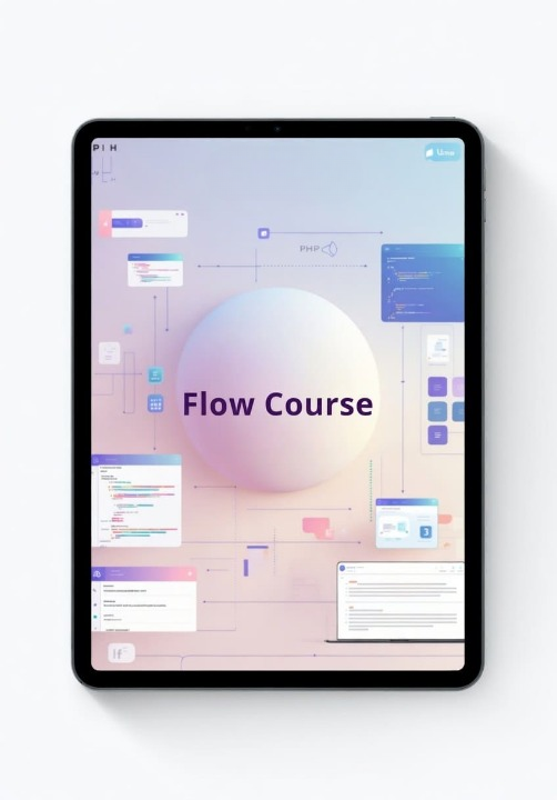 Tablet displaying a 'Flow Course' on a white background
