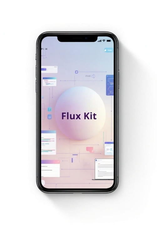 Phone displaying 'Flux Kit' on a white background