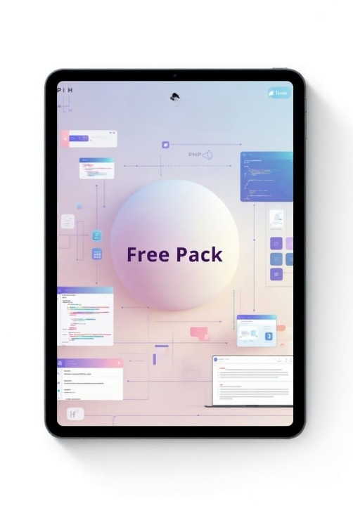Tablet displaying a design software interface with 'Free Pack' text on a white background