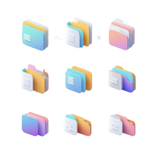 Set of colorful 3D folder icons on a white background