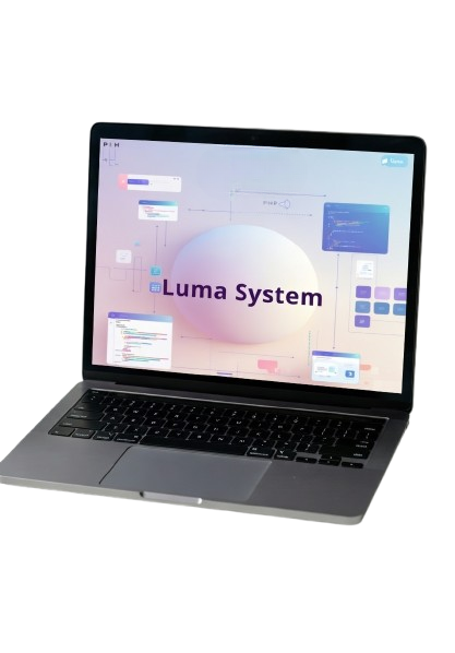 Laptop displaying the Luma System software on a white background