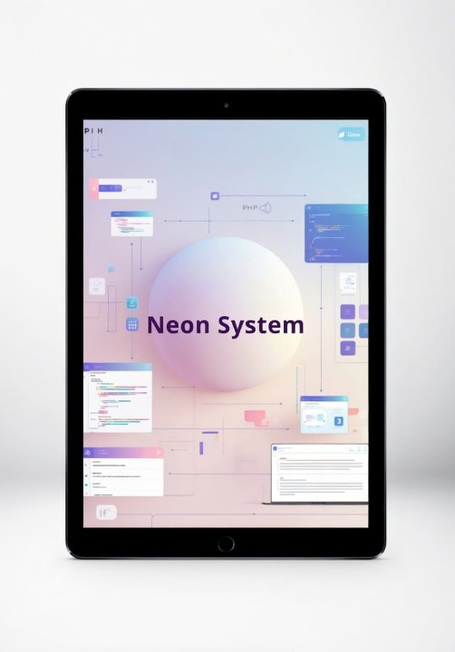 Tablet displaying the Neon System interface on a white background