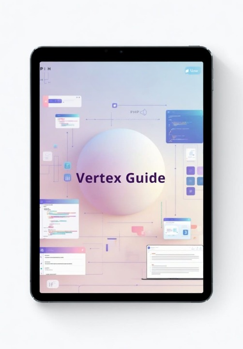 Tablet displaying a software interface with 'Vertex Guide' on a white background